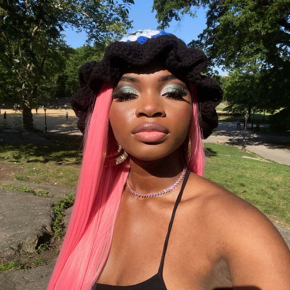 Pink synthetic straight wig